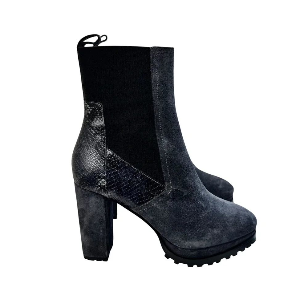 AllSaints Sz 9 Womens Sahara Boots Gray Suede‎ Leather Snakeskin Emb. Platform